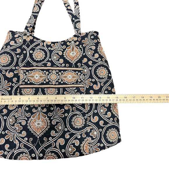 Vera Bradley Tote Bag "Cafe Latte" Brown Black Gold Paisley Quilted Shoulder Bag - Picture 2 of 5